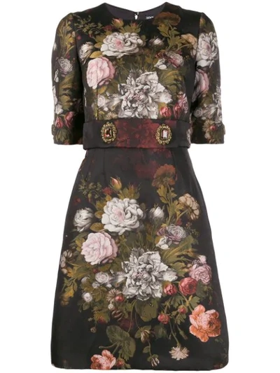 Dolce & Gabbana Embellished Floral Jacquard Minidress In Black