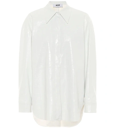 Msgm Crocodile-effect Faux-leather Shirt In White