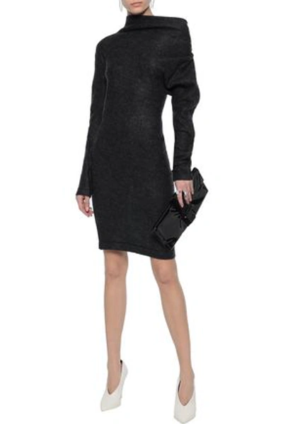 Helmut Lang Leather-trimmed Brushed Wool-blend Mini Dress In Charcoal