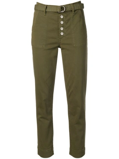 J Brand Kyrah Cropped Belted Cotton-blend Twill Slim-leg Pants In Green