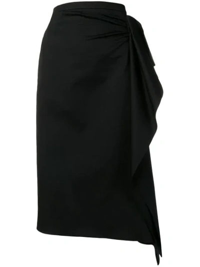 Rochas Draped Cotton-blend Gabardine Skirt In Black