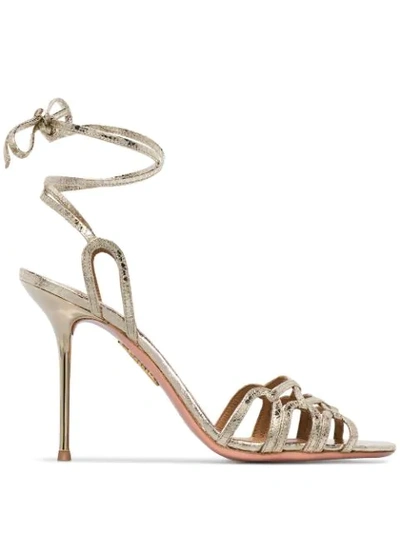 Aquazzura Silver Azur 95 Snake Print Sandals