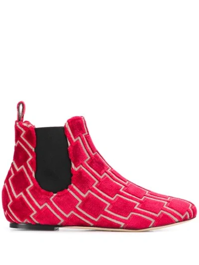 Bams Geometric Pattern Ankle Boots In Red
