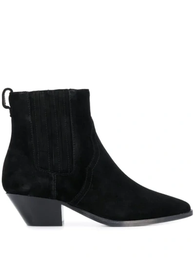 Ash Future Low Heels Ankle Boots In Black Suede