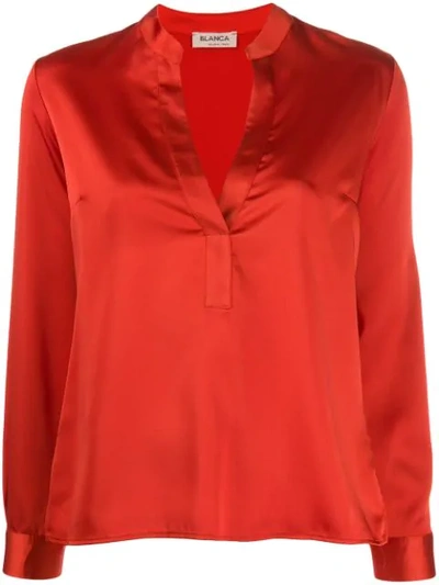 Blanca Split Neck Blouse In Orange