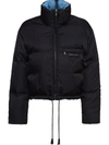 Prada Nylon Cropped Puffer Jacket In Black