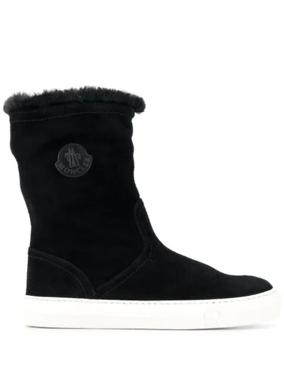 Moncler Arabelle Suede Knee High Boots In Black