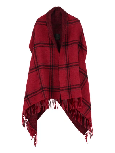 Pinko Ribadire Checked Wool Cape In Red