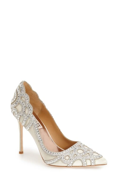 Badgley Mischka Rouge Embellished Pointed Toe Pumps In Ivory