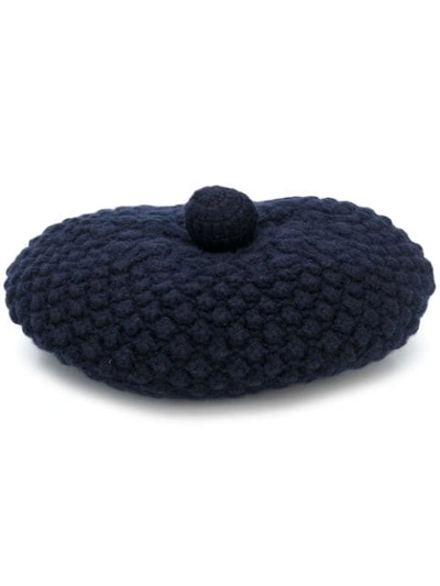 N•peal Knitted Beret Hat In Blue