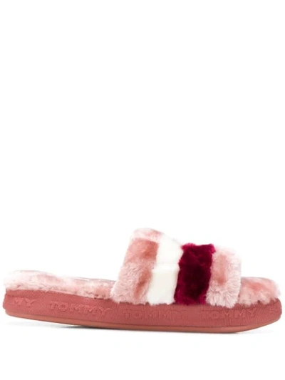 Tommy Hilfiger Striped Print Slides In Pink