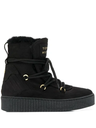 Tommy Hilfiger Lace-up Snow Boots In Black