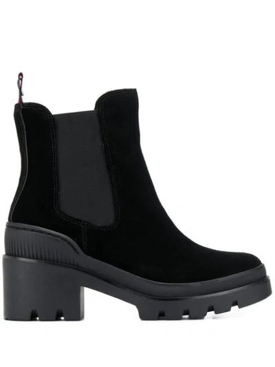 Tommy Hilfiger Ridged Sole Boots In Black