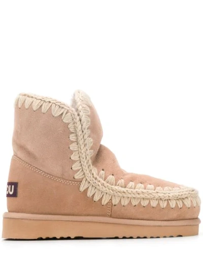 Mou Crochet Trim Snow Boots In Neutrals