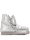 Mou Crochet Trim Snow Boots In Silver