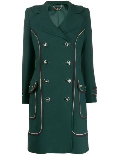 Elisabetta Franchi Contrast-trimmed Double-breasted Coat In Green