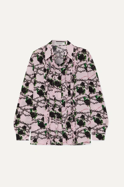 Valentino Ruffled Printed Silk Crepe De Chine Blouse In Pink