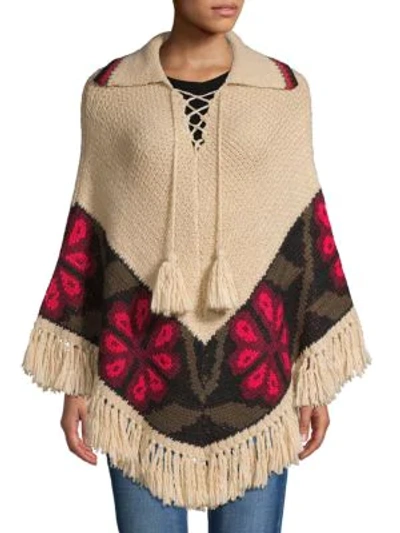 Trina Turk Printed Knit Poncho In Beige Multi