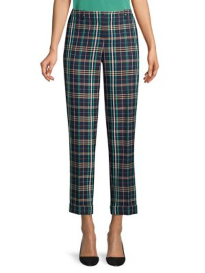 Hugo Boss Tocanes Stretch Cotton Check Cuffed Trousers In Navy