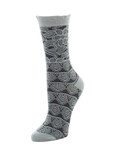 Natori Women's Lace Trelis Crew Socks In Light Grey