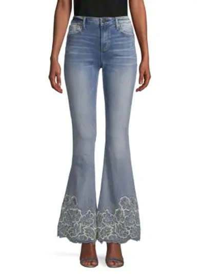 Driftwood Embroidered Flared Jeans In Aruba