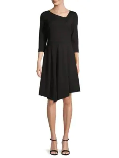 Donna Karan Asymmetrical Three-quarter Sleeve Dress In Black