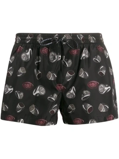 Dolce & Gabbana Ring Print Swimming Shorts In Black