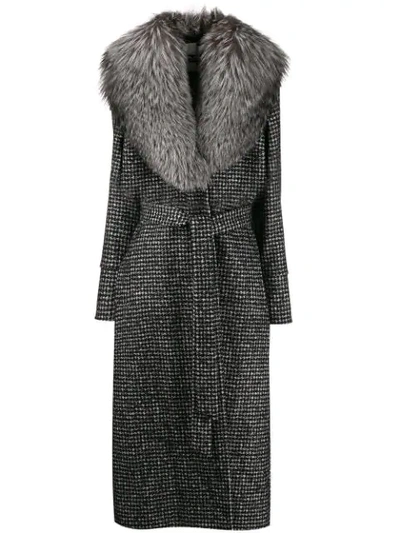 Dolce & Gabbana Fur Collar Houndstooth Print Coat In Black