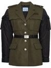 Prada Paneled Military Jacket In Green