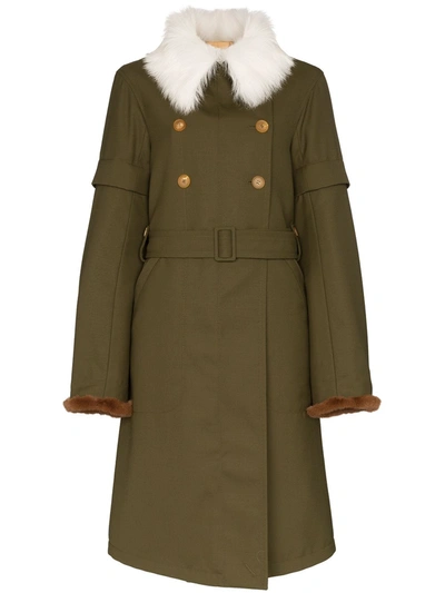Chloé Faux Fur Collar Trench Coat In Green