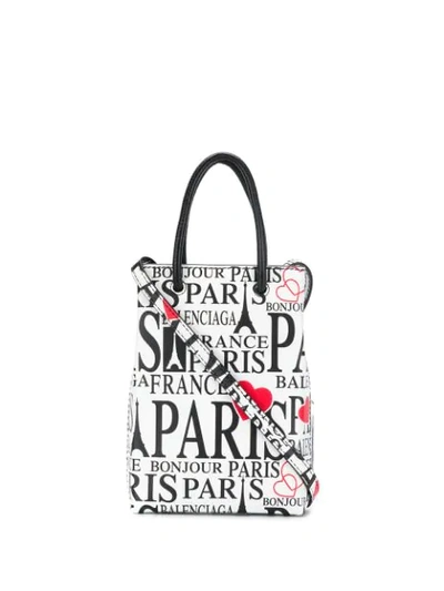 Balenciaga Logo Print Tote In White