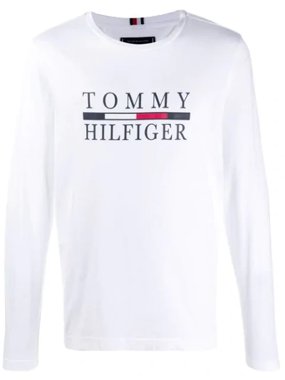 Tommy Hilfiger Logo Print Jersey Top In White