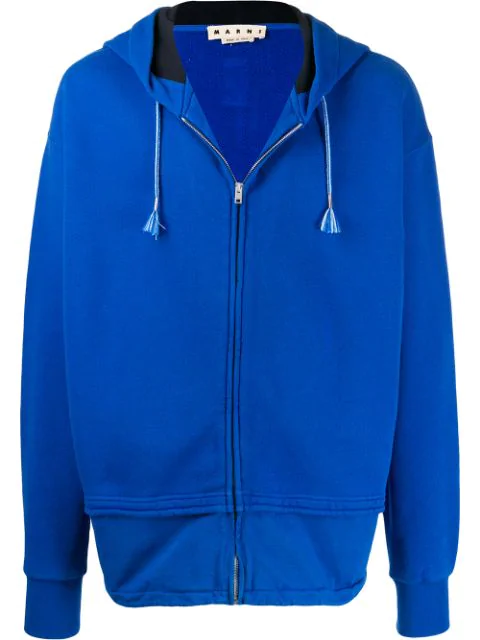 Marni Zip-up Layered Effect Hoodie In Blue | ModeSens