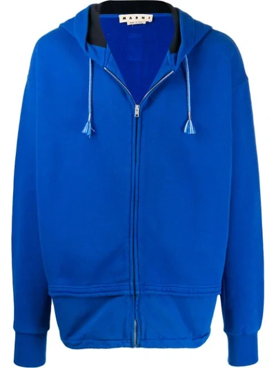 Marni Zip-up Layered Effect Hoodie In Blue