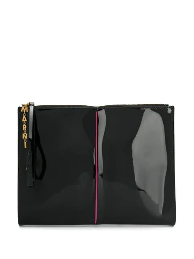 Marni Glossy Effect Clutch Bag In Black