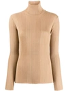 Roberto Collina Ribbed Roll Neck Jumper In Neutrals