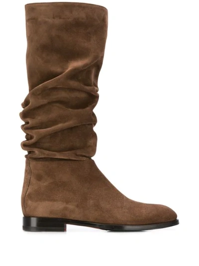 Santoni Crinkled Ankle Boots In Brown