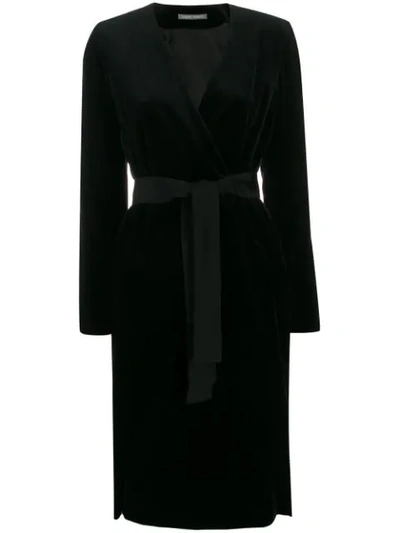 Alberta Ferretti Velvet Wrap-effect Dress In Black