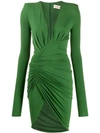 Alexandre Vauthier Asymmetric Ruched Dress In Moss