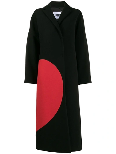 Msgm Broken Heart Motif Midi Coat In Black