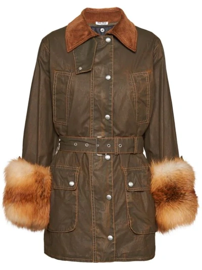 Miu Miu Fur Cuffs Military Jacket In Brown