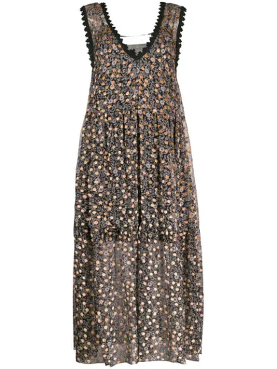 See By Chloé Flower-print Flared Dress In Black