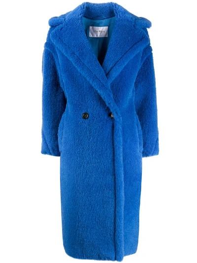 Max Mara Double-breasted Faux Fur Coat In Blue