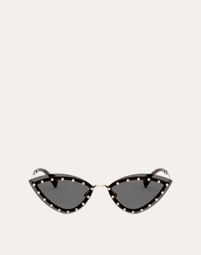 Valentino Occhiali Triangular Metal Glasses With Crystal Studs In Black