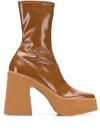 Stella Mccartney Patent Faux-leather Platform Ankle Boots In Brown