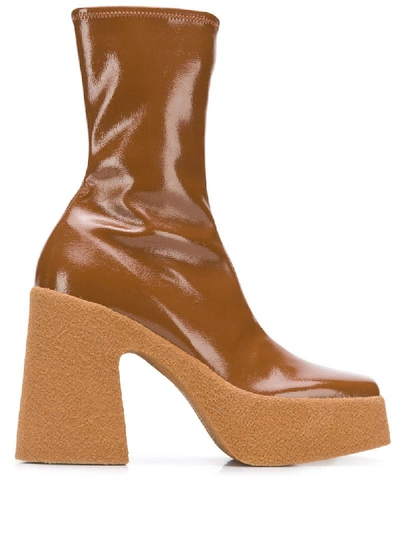 Stella Mccartney Patent Faux-leather Platform Ankle Boots In Brown