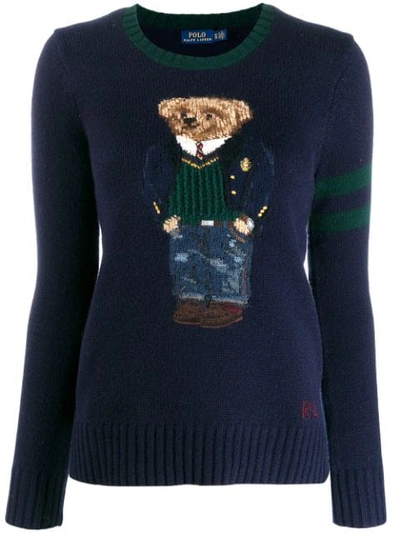 Polo Ralph Lauren Polo Bear Embroidery Wool Sweater In Blue