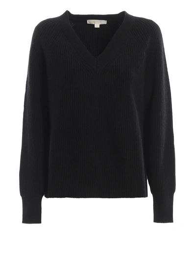 Michael Kors V-neck Wool Blend Sweater In Black