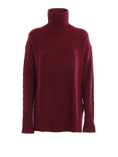 Polo Ralph Lauren Cable Knit Wool Turtleneck In Burgundy