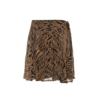 Ganni Tiger-printed Georgette Miniskirt In Brown,black